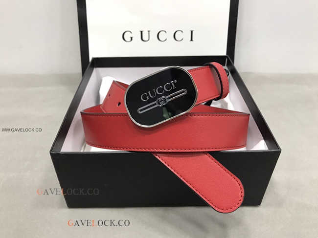 Gucci '80 Smooth Red Leather Belt Silver Trim Logo Buckle